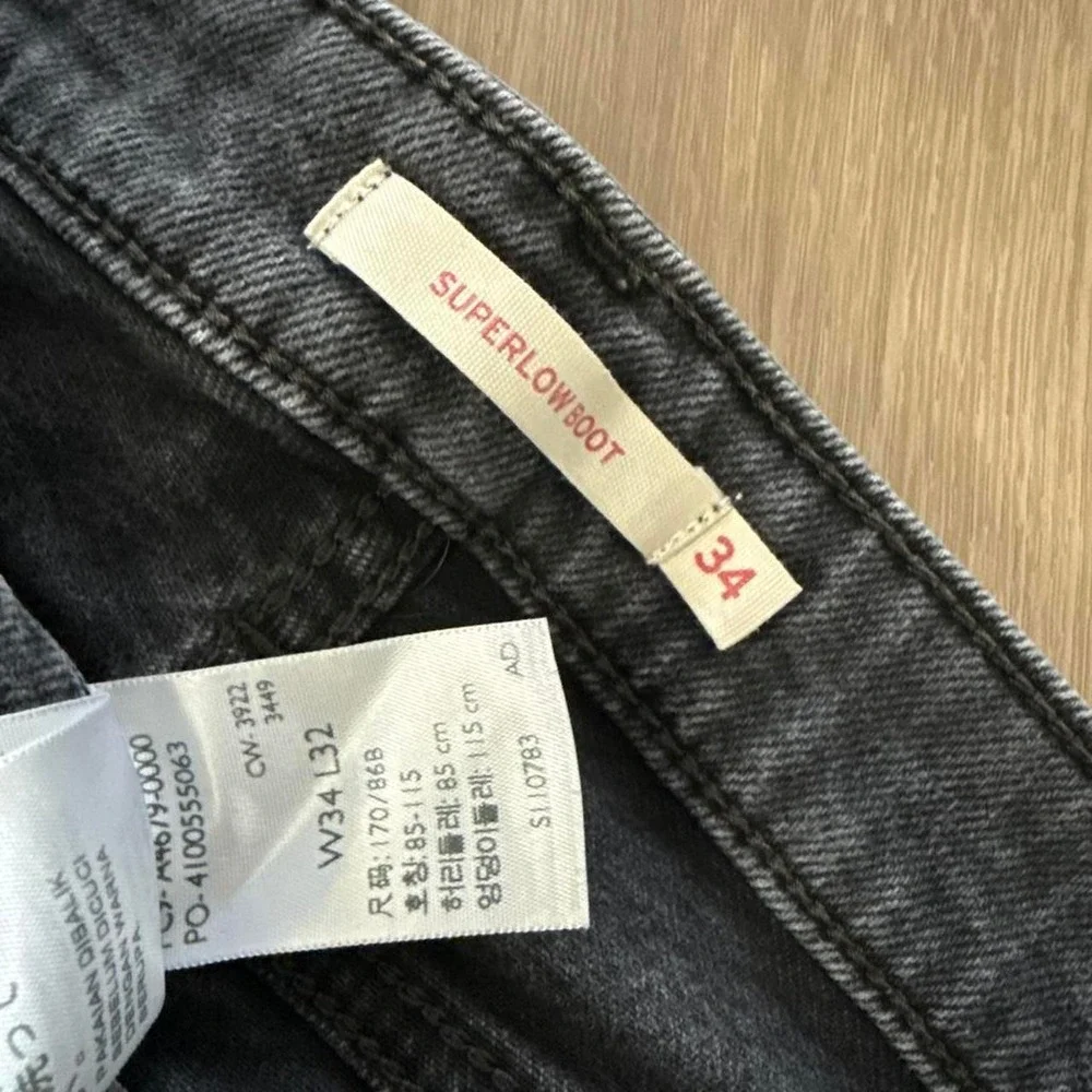 Levis Super Low Boot Dark Wash Distressed Jeans Mens 34x32 Grey Black